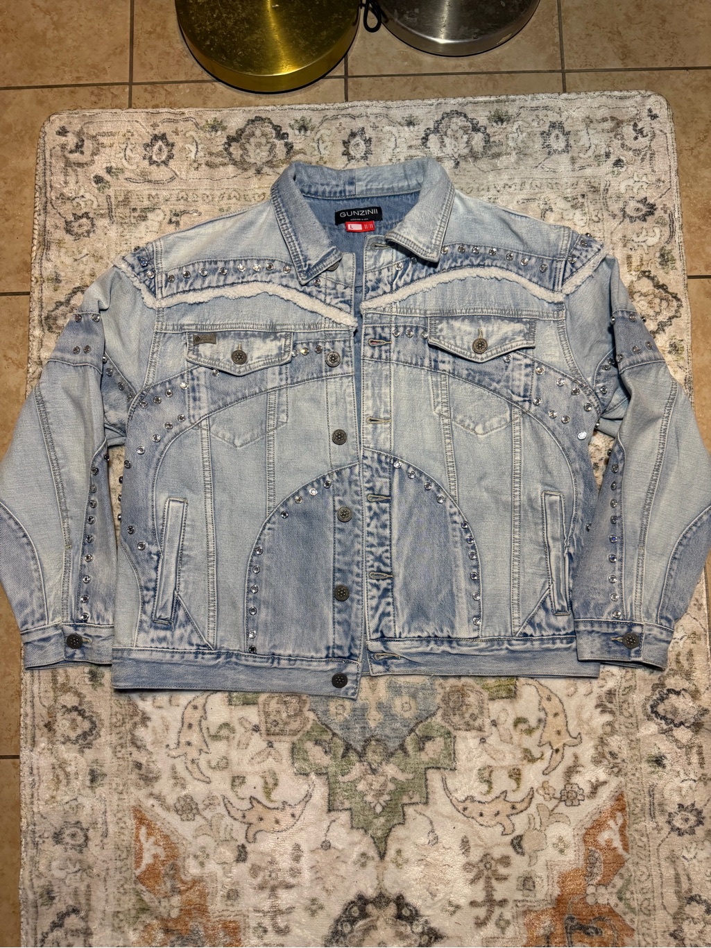 Gunzini Mens Light Blue Studded Denim Jacket